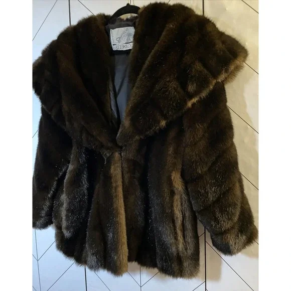 VNTG Suziklo RARE Made in Paris France Faux Fur Coat Chocolate Brown Size 1